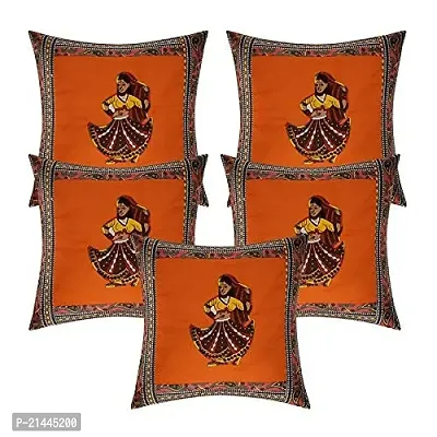 CASA-NEST Cotton Cushion Cover, Traditional Style Set of 5 pcs, Size:-16x16 inch, Cushion for Sofa/Room, Color:- Orange 19