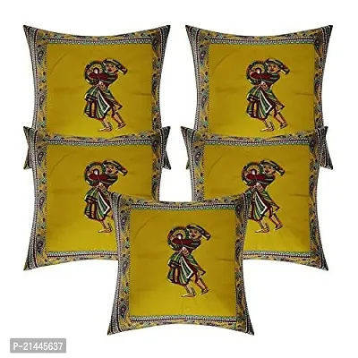 CASA-NEST Cotton Cushion Cover, Traditional Style Set of 5 pcs, Size:-16x16 inch, Cushion for Sofa/Room, Color:- Yellow 16