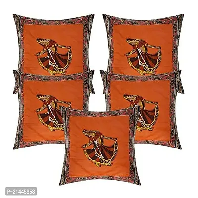 CASA-NEST Cotton Cushion Cover, Traditional Style Set of 5 pcs, Size:-16x16 inch, Cushion for Sofa/Room, Color:- Orange 14