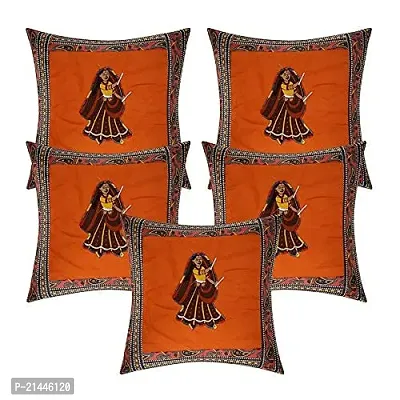 CASA-NEST Cotton Cushion Cover, Traditional Style Set of 5 pcs, Size:-16x16 inch, Cushion for Sofa/Room, Color:- Orange 13