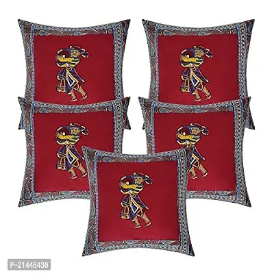 CASA-NEST Cotton Cushion Cover, Traditional Style Set of 5 pcs, Size:-16x16 inch, Cushion for Sofa/Room, Color:- Maroon 10