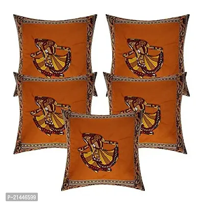 CASA-NEST Cotton Cushion Cover, Traditional Style Set of 5 pcs, Size:-16x16 inch, Cushion for Sofa/Room, Color:- Orange 8