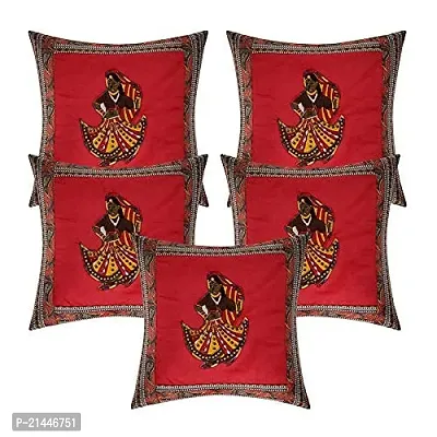 CASA-NEST Cotton Cushion Cover, Traditional Style Set of 5 pcs, Size:-16x16 inch, Cushion for Sofa/Room, Color:- Red 7