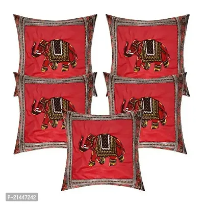 CASA-NEST Cotton Cushion Cover, Traditional Style Set of 5 pcs, Size:-16x16 inch, Cushion for Sofa/Room, Colour:- Red 6