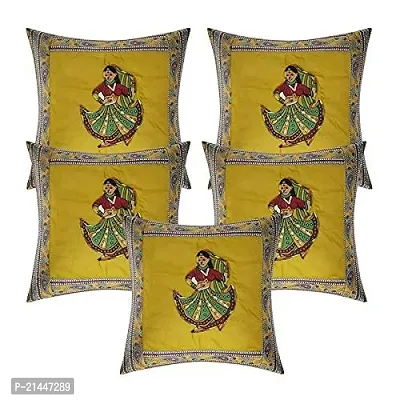 CASA-NEST Cotton Cushion Cover, Traditional Style Set of 5 pcs, Size:-16x16 inch, Cushion for Sofa/Room, Color:- Yellow 5