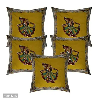 CASA-NEST Cotton Cushion Cover, Traditional Style Set of 5 pcs, Size:-16x16 inch, Cushion for Sofa/Room, Color:- Yellow-thumb0