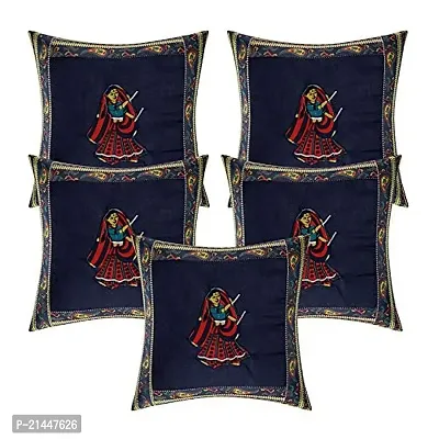 CASA-NEST Cotton Cushion Cover, Traditional Style Set of 5 pcs, Size:-16x16 inch, Cushion for Sofa/Room, Color:- Dark Blue