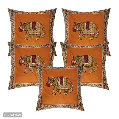 CASA-NEST Cotton Cushion Cover, Traditional Style Set of 5 pcs, Size:-16x16 inch, Cushion for Sofa/Room, Color:- Orange