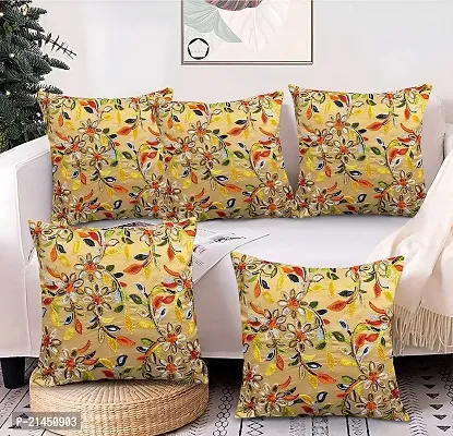 CASA-NEST Cotton Embroidery Set of 5 pc Cushion Cover , Size 16x16 Bright Color Cushion Cover , Cover for Room/Kids Room / Drawing Room Cushion/Decorative Cushion Cover (Mustard)