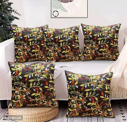 CASA-NEST Cotton Embroidery Set of 5 pc Cushion Cover , Size 16x16 Bright Color Cushion Cover , Cover for Room/Kids Room / Drawing Room Cushion/Decorative Cushion Cover (Coffee)