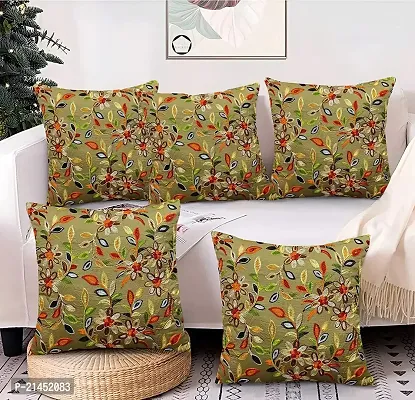 CASA-NEST Cotton Embroidery Set of 5 pc Cushion Cover , Size 12x12 Bright Color Cushion Cover , Cover for Room/Kids Room / Drawing Room Cushion/Decorative Cushion Cover (Mehandi)-thumb0