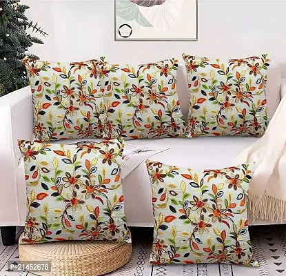 CASA-NEST Cotton Embroidery Set of 5 pc Cushion Cover , Size 12x12 Bright Color Cushion Cover , Cover for Room/Kids Room / Drawing Room Cushion/Decorative Cushion Cover (Ivory)