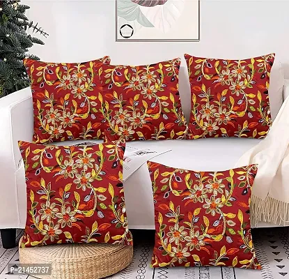 CASA-NEST Cotton Embroidery Set of 5 pc Cushion Cover , Size 12x12 Bright Color Cushion Cover , Cover for Room/Kids Room / Drawing Room Cushion/Decorative Cushion Cover (Maroon)