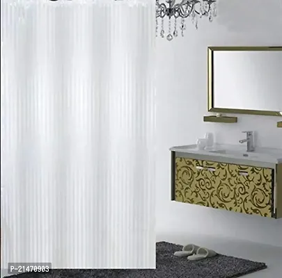 CASA-NEST PVC white Self Stripes Plain Shower Curtain 54X96 Inches- 8 Hooks(8feet)