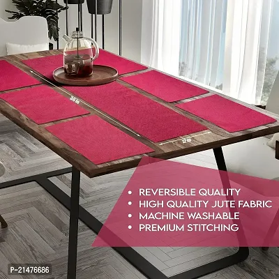 CASA-NEST Jute Fabric Dining Table Mat and Runner Set, Reversible Quality , Set of 6 Placemats and 1 Dining Table Runner Size (12x36) (Maroon)