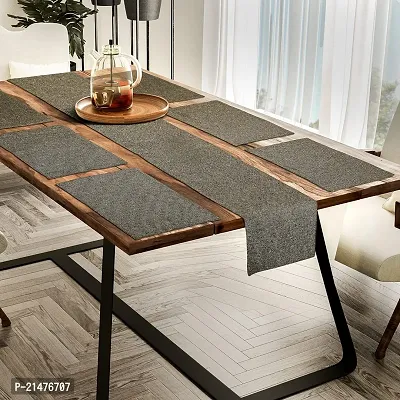 CASA-NEST Jute Fabric Dining Table Mat and Runner Set, Reversible Quality , Set of 6 Placemats and 1 Dining Table Runner Size (12x36) (Brown)