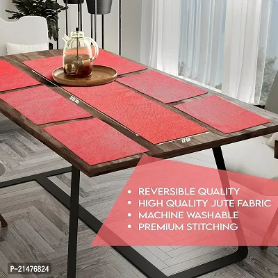 CASA-NEST Jute Fabric Dining Table Mat and Runner Set, Reversible Quality , Set of 6 Placemats and 1 Dining Table Runner Size (12x36) (Orange)