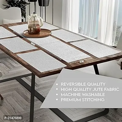 CASA-NEST Jute Fabric Dining Table Mat and Runner Set, Revesible Quality , Set of 6 Placemats and 1 Dining Table Runner Size (12x36) (Silver)