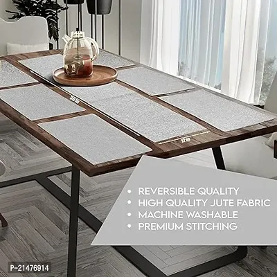 CASA-NEST Jute Fabric Dining Table Mat and Runner Set, Reversible Quality , Set of 6 Placemats and 1 Dining Table Runner Size (12x36) (Grey)