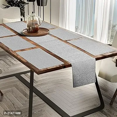 CASA-NEST Jute Fabric Dining Table Mat and Runner Set, Reversible Quality , Set of 6 Placemats and 1 Dining Table Runner Size (12x60) (Grey) (Grey)