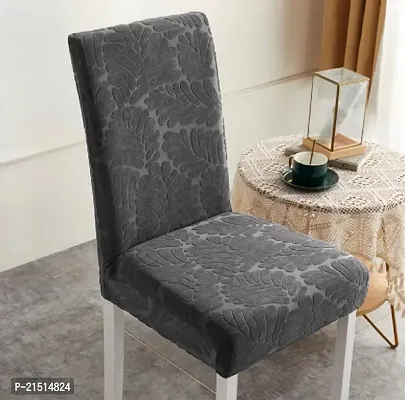 CASA-NEST Self Jaquard  streachable Chair Cover, Easy to Use, Free Size (Grey).Pack of 2 pc