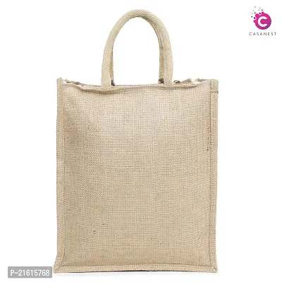 CASANEST-Reusable Jute Bag/Shopping/Grocery Hand Bag with Zip closure  soft Handle for Men and Women-thumb2