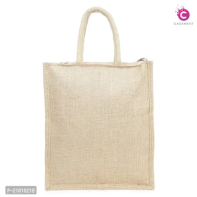 CASANEST-Reusable Jute Bag/Shopping/Grocery Hand Bag with Zip closure  soft Handle for Men and Women-thumb2