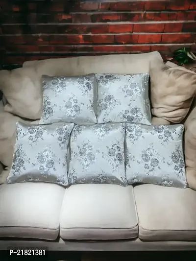 CASA-NEST Premium Silk Rose Print Cushion Cover, Pack of 5 Pc, Bed Cushion/Decorative Sofa Cushion Cover (Size:16x16Inch) (Multi 3)