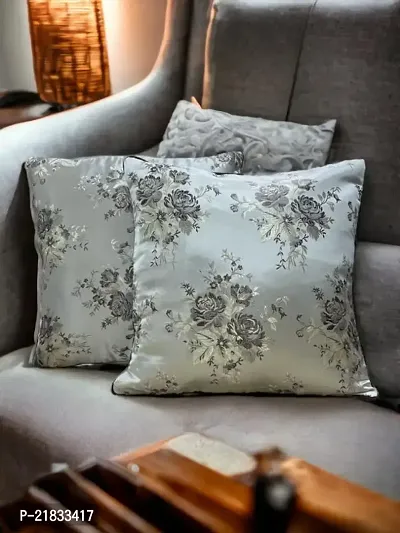CASA-NEST Premium Silk Rose Print Cushion Cover, Pack of 2 Pc, Bed Cushion/Decorative Sofa Cushion Cover (Size:24x24Inch) (Multi 2)-thumb0