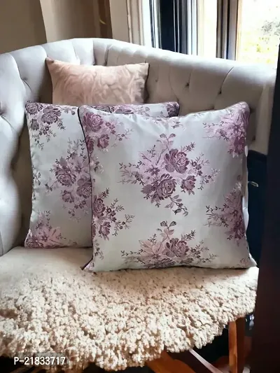 CASA-NEST Premium Silk Rose Print Cushion Cover, Pack of 2 Pc, Bed Cushion/Decorative Sofa Cushion Cover (Size:24x24Inch) (Multi 1)