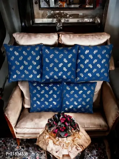 CASA-NEST Premium Fur Fabric Print Cushion Cover, Pack of 5 Pc, Bed Cushion/Decorative Sofa Cushion Cover (Size:16x16Inch) (Blue)