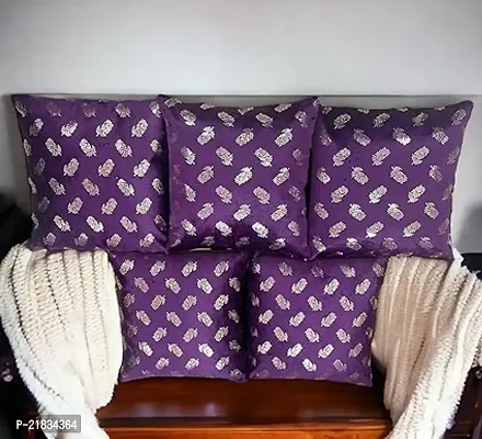CASA-NEST Premium Fur Fabric Print Cushion Cover, Pack of 5 Pc, Bed Cushion/Decorative Sofa Cushion Cover (Size:16x16Inch) (Purple)-thumb0