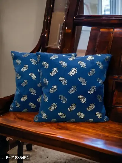 CASA-NEST Premium Fur Fabric Print Cushion Cover, Pack of 2 Pc, Bed Cushion/Decorative Sofa Cushion Cover (Size:24x24Inch) (Blue)