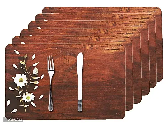 CASA-NEST Waterproof PVC Plastic Brown Wooden Design Rectangular Dining Table Placemats (11 X 17 Inch) - Set of 6 Pieces-thumb0