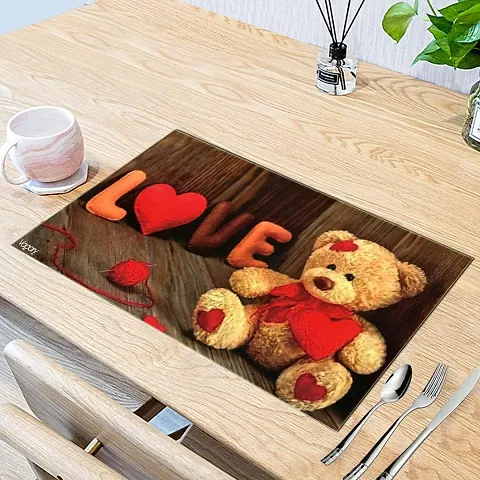 CASANEST Table Mats for Kitchen and for Dining Table, Heat Resistant Material (Set of PVC 6 Pieces), Plastic Placemats (12 X 18 Inch, Teddy Bear Design) - VAGA6047
