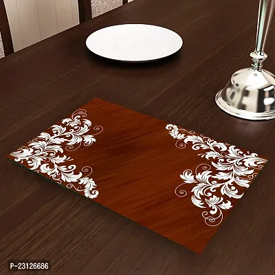 CASA-NEST PVC Printed Rectangular Dining Mat Placemats (Brown, 45 x 30 cm) Set of 6 Pieces-thumb2