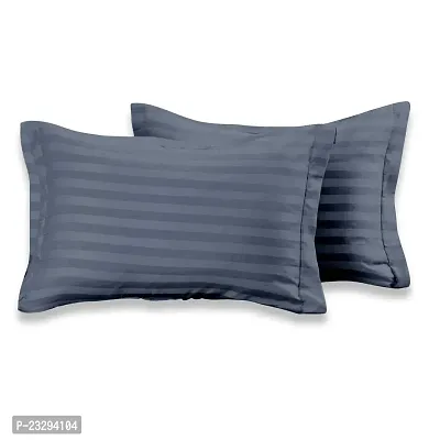 CASA-NEST Premium Cotton Stripes Cotton King Size Pillow Cover, Size=18x27 Inch, Bed Pillow, Grey Color ,One Pair (2 pcs)