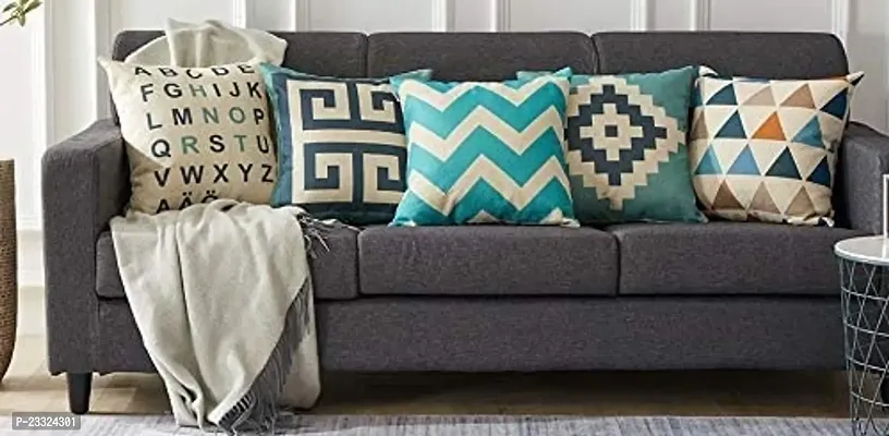 CASA-NEST Set of 5 Designer Decorative Throw Pillow/Cushion Covers with Heavy Zip  Premium Making, Multicolour (16x16) (Multi4)-thumb2