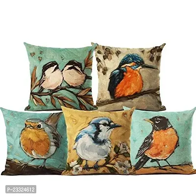 CASA-NEST Multi Color Premium Digital Print Cushion Cover/Sofa Cushion/Bed Cushion,Size-16x16,Set of 5 pcs, Size 40x40 cms, Bright Bird-thumb0