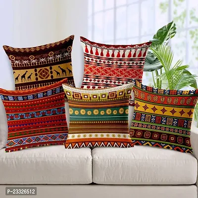 CASA-NEST 5 Piece Square HD Digital Print Decorative Soft Cotton Jute Cushion Cover Set/Throw Pillow Set for Sofa, Bedroom, Car- 16x16 inch / 41x41 cm, Multicolour (MULTI8)-thumb0