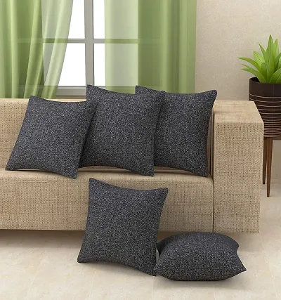 Xy Decor Pack of 5, Decorative Jute Cushion Cover-16x16 Inch, 40x40 cm, Black Color