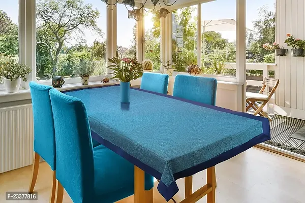 CASA-NEST 4 Seater Centre Table Cover, Table Cloth Plain Color Size 36x54 Inch, Washable Quality Cotton Jute Table Cover(blue)-thumb2