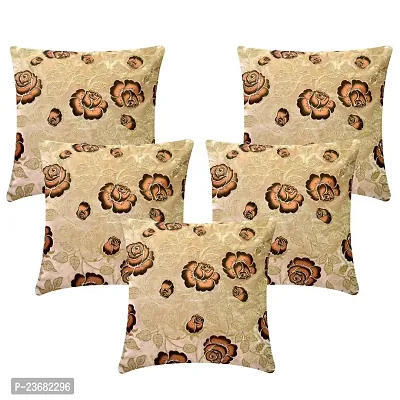 CASA-NEST Rose Embroidery Premium Cushion Cover,Size=16x16 inch,Set of 5 Pc,Bed Cushion Cover /Sofa Cushion Cover (Beige)