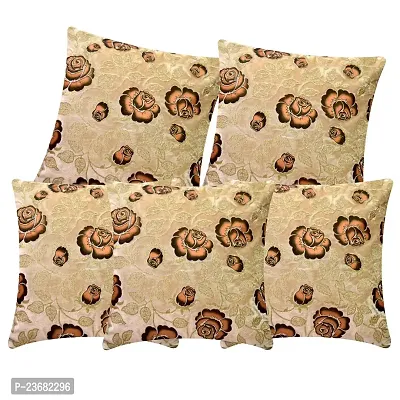 CASA-NEST Rose Embroidery Premium Cushion Cover,Size=16x16 inch,Set of 5 Pc,Bed Cushion Cover /Sofa Cushion Cover (Beige)-thumb3