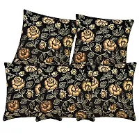 CASA-NEST Rose Embroidery Premium Cushion Cover,Size=16x16 inch,Set of 5 Pc,Bed Cushion Cover /Sofa Cushion Cover (Black)-thumb1