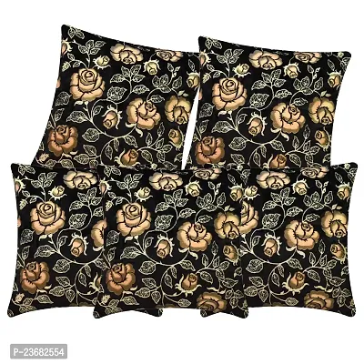 CASA-NEST Rose Embroidery Premium Cushion Cover,Size=16x16 inch,Set of 5 Pc,Bed Cushion Cover /Sofa Cushion Cover (Black)-thumb2