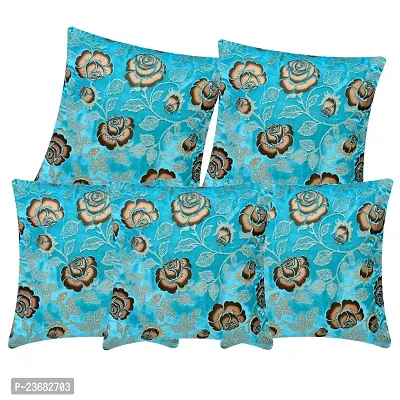 CASA-NEST Rose Embroidery Premium Cushion Cover,Size=16x16 inch,Set of 5 Pc,Bed Cushion Cover /Sofa Cushion Cover (Aqua)