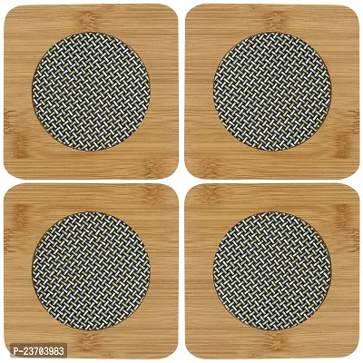 CASA-NEST Bamboo Wooden Square Coaster Natural Bamboo Heating Insulation Pad Table Mat Pack of 4 pcs (Wooden Round Coaster)-thumb0