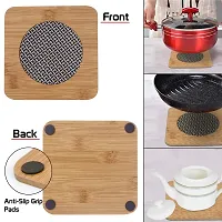 CASA-NEST Bamboo Wooden Square Coaster Natural Bamboo Heating Insulation Pad Table Mat Pack of 4 pcs (Wooden Round Coaster)-thumb2