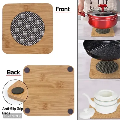 CASA-NEST Bamboo Wooden Square Coaster Natural Bamboo Heating Insulation Pad Table Mat Pack of 4 pcs (Wooden Round Coaster)-thumb3
